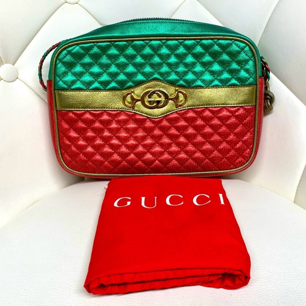 Gucci laminated calfskin Trapuntata Zumi crossbody bag! Red/green! EUC!